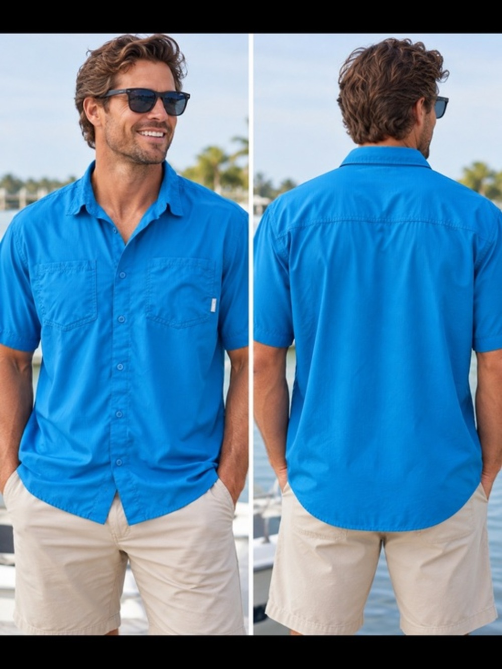 Columbia PFG Blue Short Sleeve Fishing Button Up Shirt Men’s XL